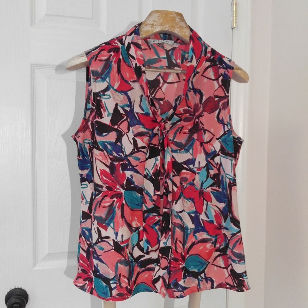 Kasper Sleeveless Floral Blouse Size L Large